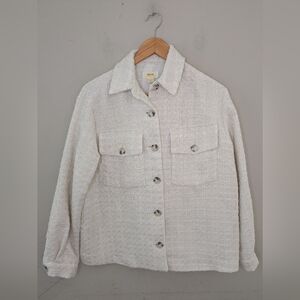 Maeve Anthropologie White Tweed Shacket Jacket Size XS